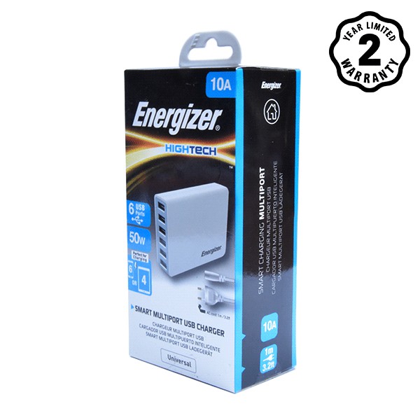 [Mã ELMALL300 giảm 7% đơn 500K] Sạc Energizer 6 cổng USB 50W EU - USA6EEUHWH5 (Trắng)