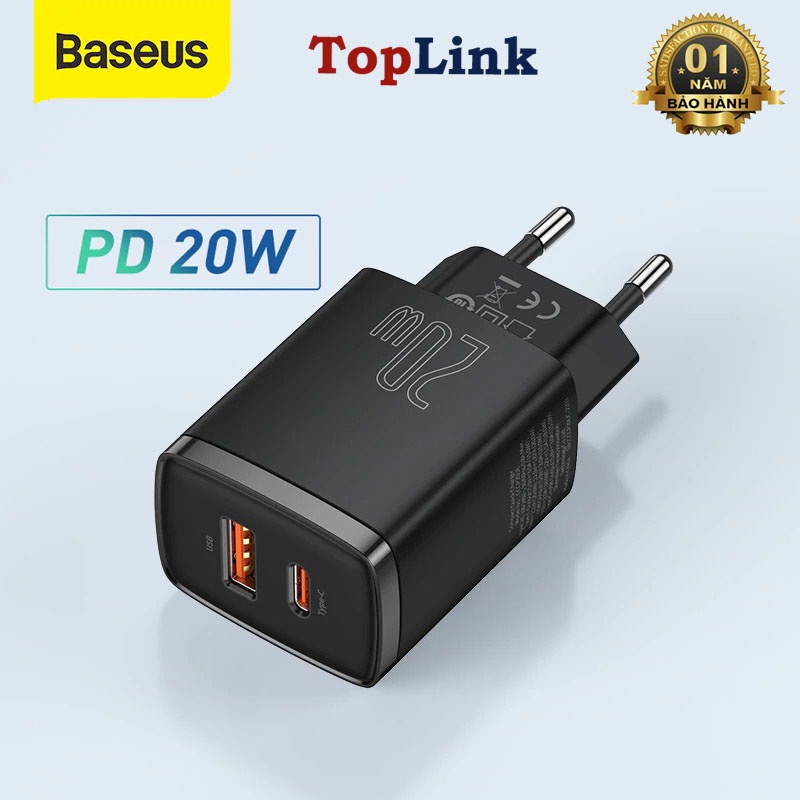 Củ Sạc Nhanh PD 18w 20w Chính Hãng Baseus Cổng USB + Type C Tích Hợp PD/QC 3.0 - TopLink