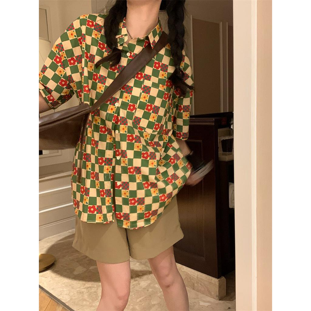 Áo Sơ Mi Hoa Dáng Rộng Ngắn Tay Phong Cách Hong Kong Kiểu Mới 64085