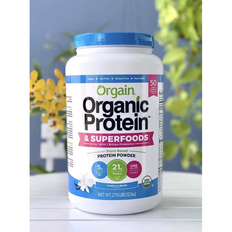 🍀 Bột Đạm Thực Vật Hữu cơ của Mỹ ORGAIN Organic Protein & Superfoods Plant Based Protein Powder 1224g hương Vani🍀