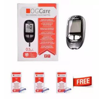 Máy đo đường huyết OGCare (xuất xứ Italy) + Tặng 3 hộp que (75 que) + 1 hộp 100 kim + 1 hộp 100 miếng bông tẩm cồn