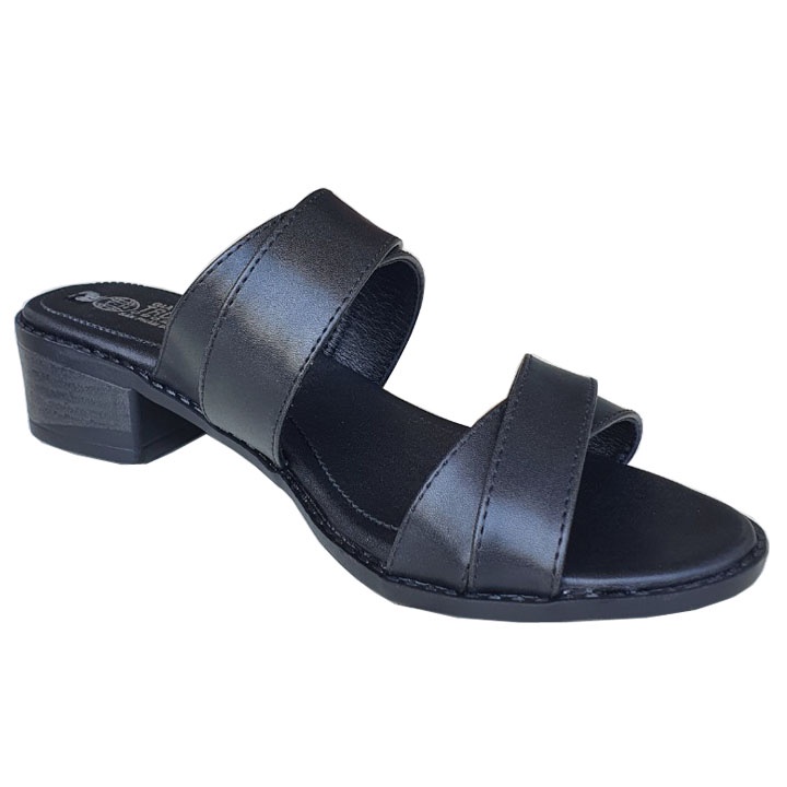 Dép nữ gót vuông 4cm Trường Hải Màu đen da mềm mại DCG01