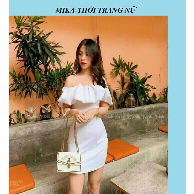 T72 Đầm nữ ôm body váy ngắn trễ vai xếp ly có mút ngực tiểu thư cách điệu trắng đỏ đen nude