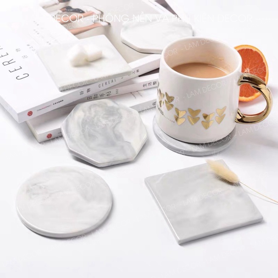 Tấm Đá Marble Làm Đế Lót Ly, Phụ Kiện Chụp Hình Sang Trọng