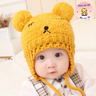 Mũ len gấu giữ ấm tai ấm áp cho bé yêu