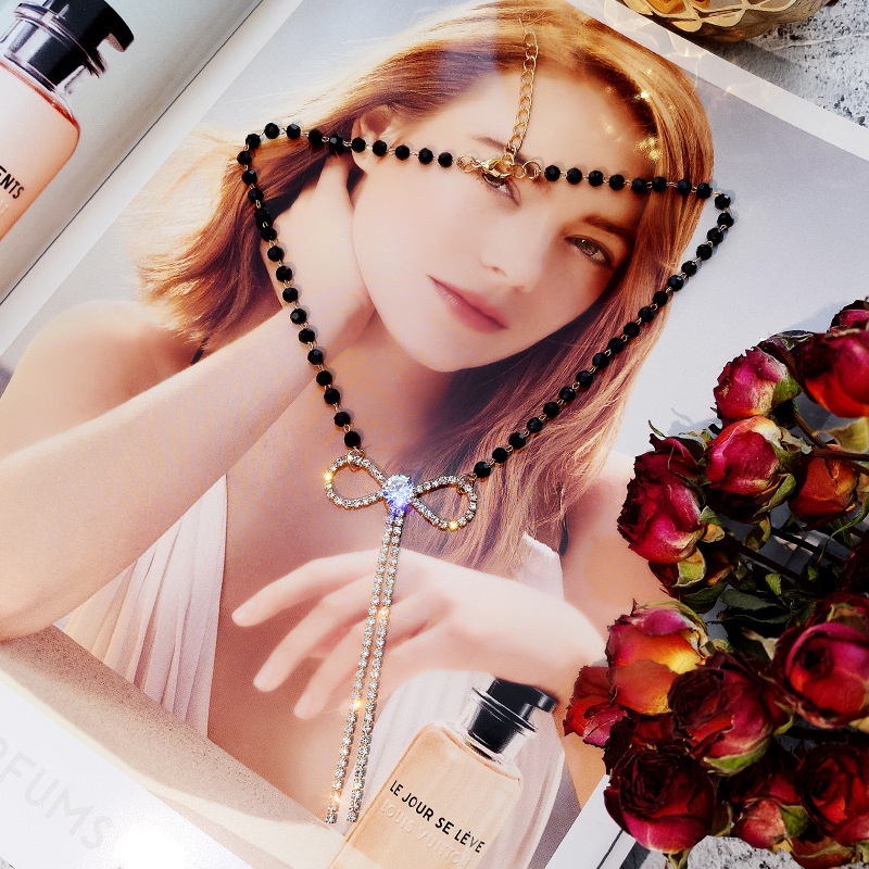 Vòng Cổ Dây Xích Mặt Nơ Đính Kim Cương Nhân Tạo Tinh Tế Thời Trang Hàn Quốc