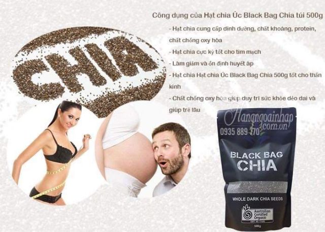 Gói 500G Hạt Chia Úc Organic Túi Đen Date 2023