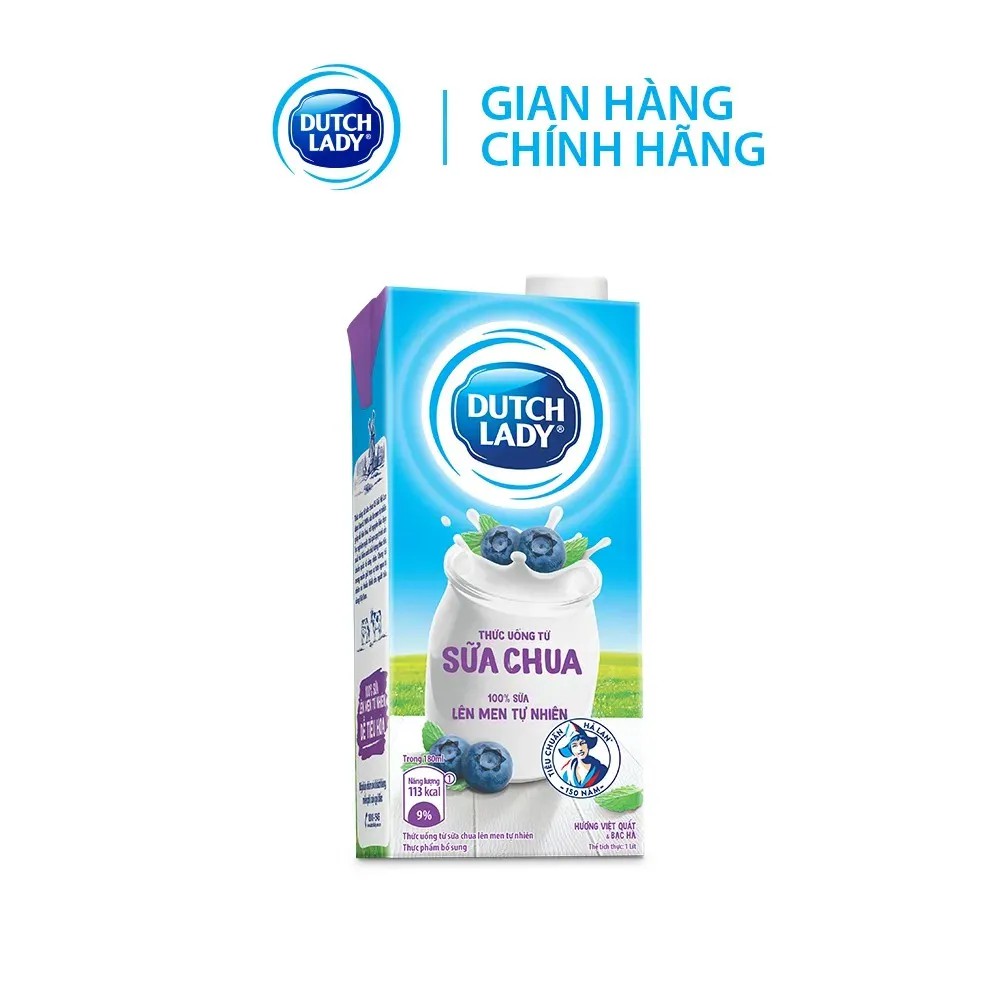 Hộp Sữa Chua Uống Lên Men Tự Nhiên Dutch Lady Hương Việt Quất Và Bạc Hà 1L