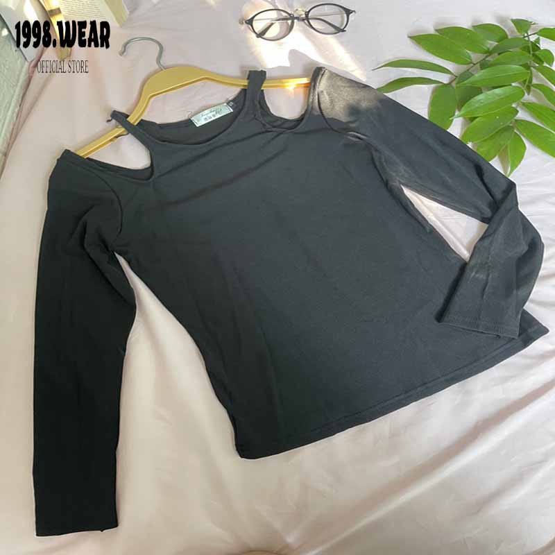 Áo len khoét vai tay dài ,áo khoét tay dài nữ  hở vai thiết kế,bành bèo,thời trang nữ1998.Wear