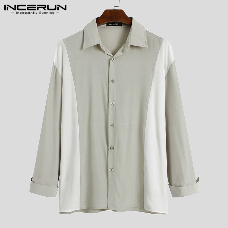 Áo Sơ Mi INCERUN Lụa Satin Tay Dài Phối Nút Cho Nam