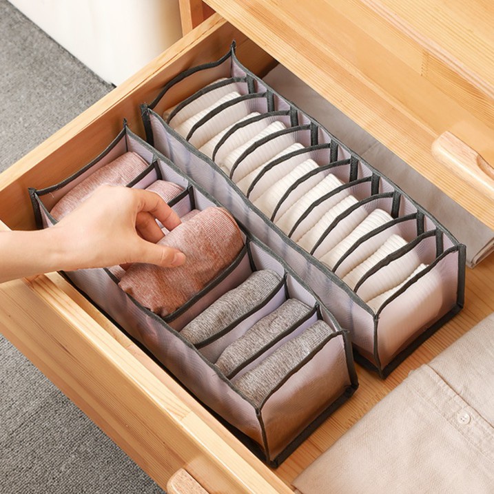 Hộp đựng đồ lót quần áo chia ngăn, khay vải lưới sắp xếp tủ quần áo gọn gàng 88308