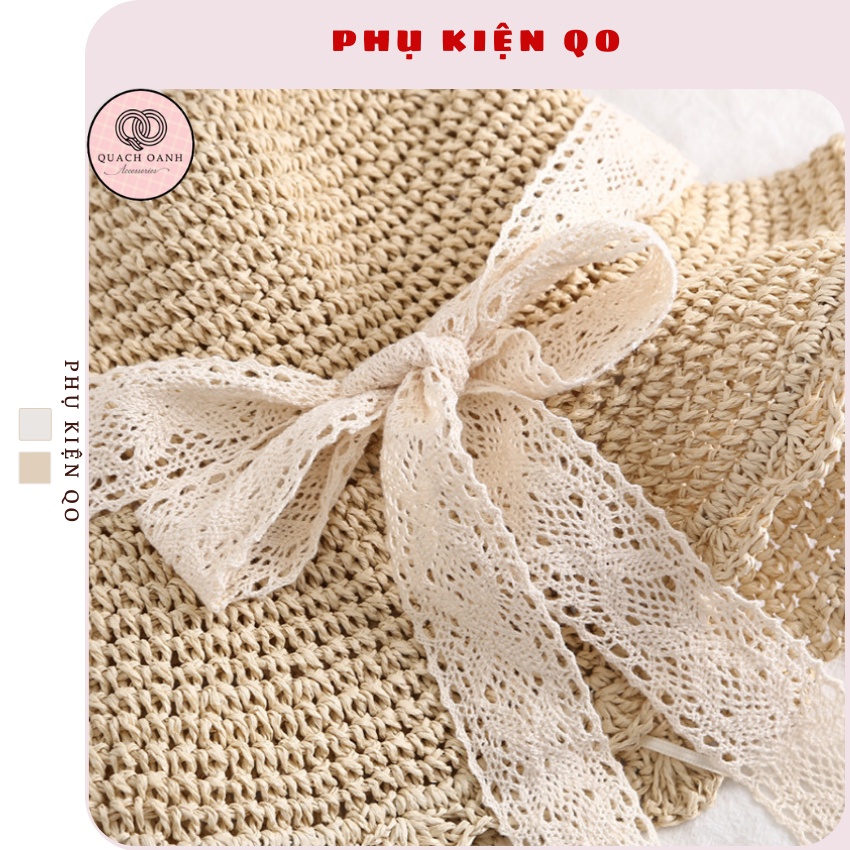 [Mã SKAMFSW175 giảm 10K đơn 50K] Mũ Cói Gấp Gọn Phong Cách Vintage Phối Nơ Ren – MC39