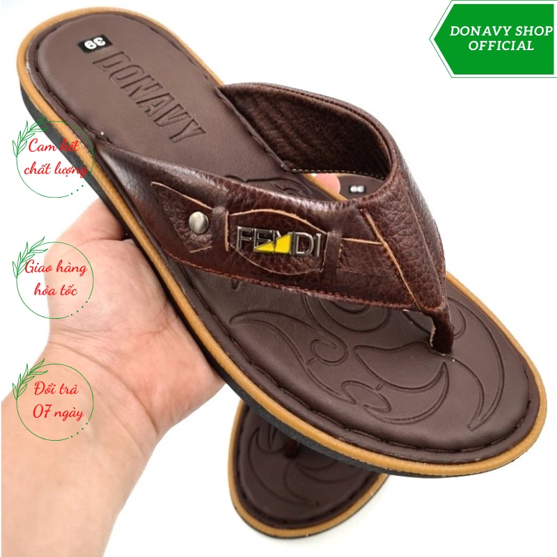 Dép Xỏ Ngón Nam Da Bò 100% - Quai Đính Khuy Thời Trang D.kepluc