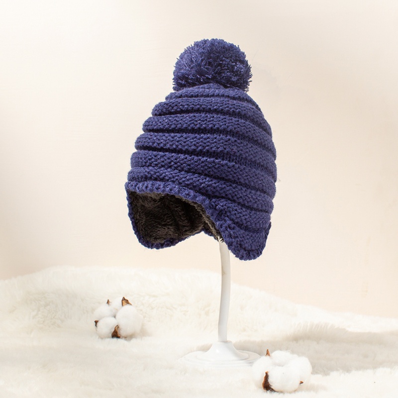 Mũ Beanie Dệt Kim Dày Dặn Giữ Ấm Mùa Đông Kèm Cục Bông Xinh Xắn Cho Bé Sơ Sinh
