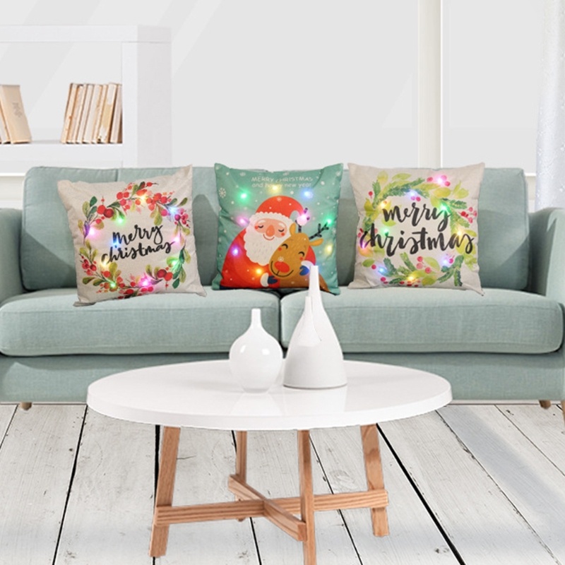 Vỏ Gối In Hình Ông Già Noel Có Đèn LED Phát Sáng Dễ Thương