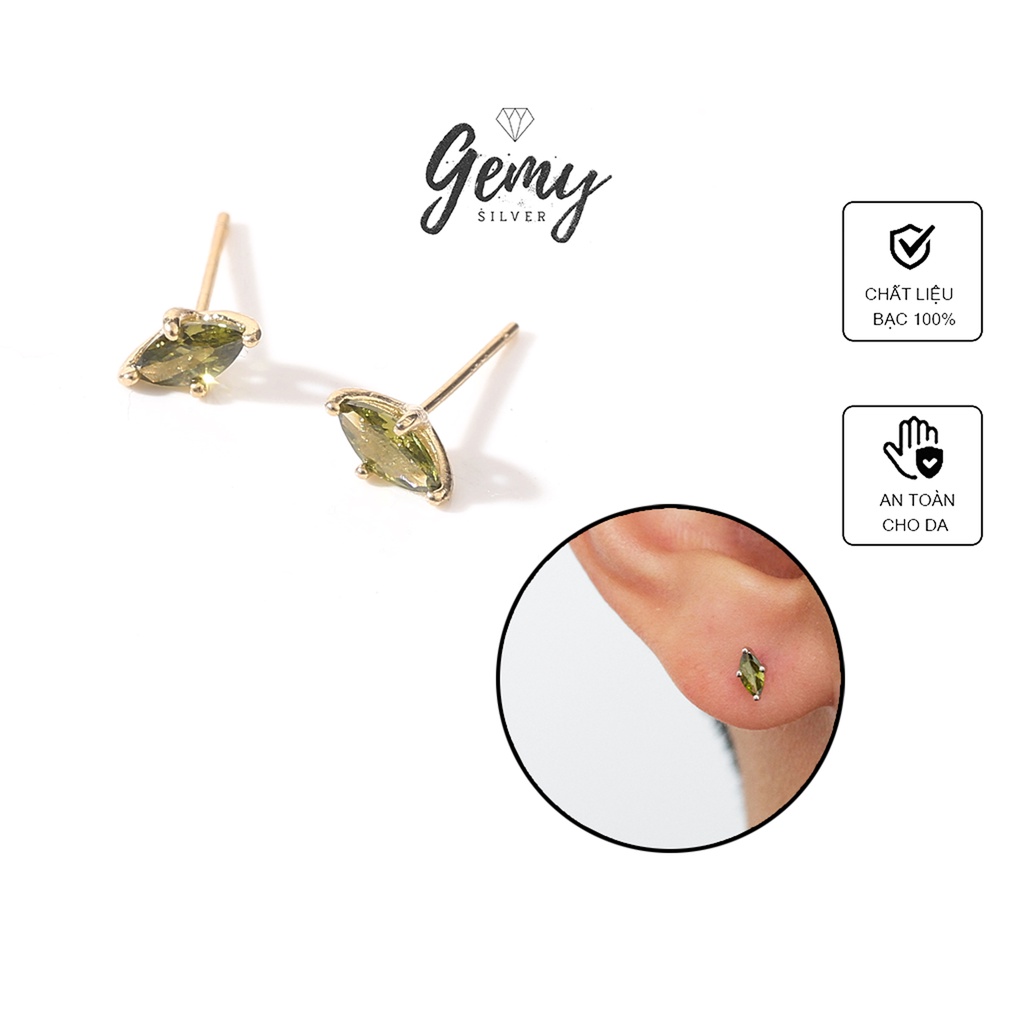 Khuyên tai nam nữ bạc 925 đính đá màu xanh phong cách unisex Uri (1 chiếc) | GEMY SILVER K187