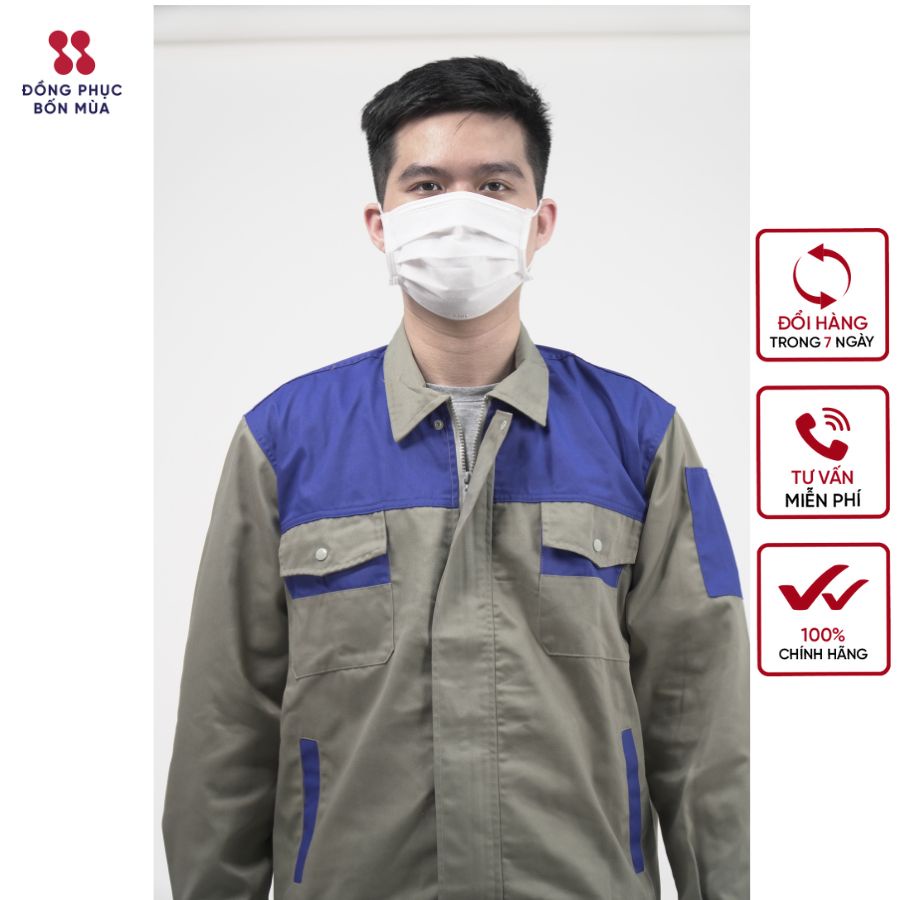 Bộ quần áo bảo hộ kỹ sư phối màu sẫm chất kaki loại 1 - siêu đẹp sẵn hàng kèm video B01.082-27