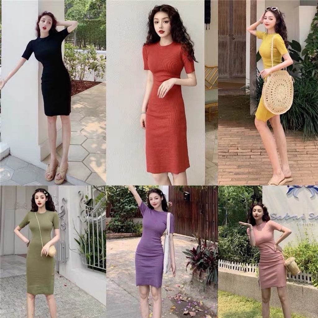 Đầm body tay ngắn ôm dáng quyến rũ nhiều màu sắc