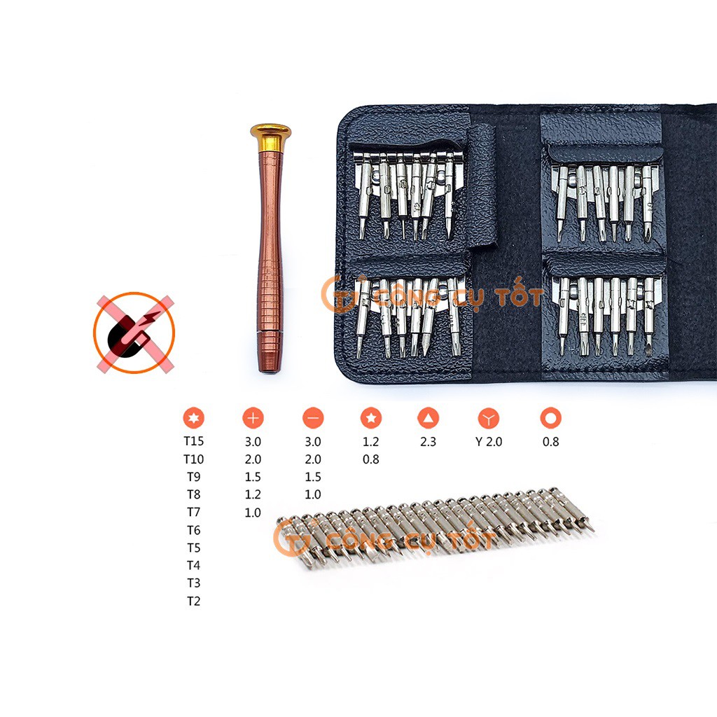 Bộ tô vít ví da 25 đầu kháng từ sửa điện thoại