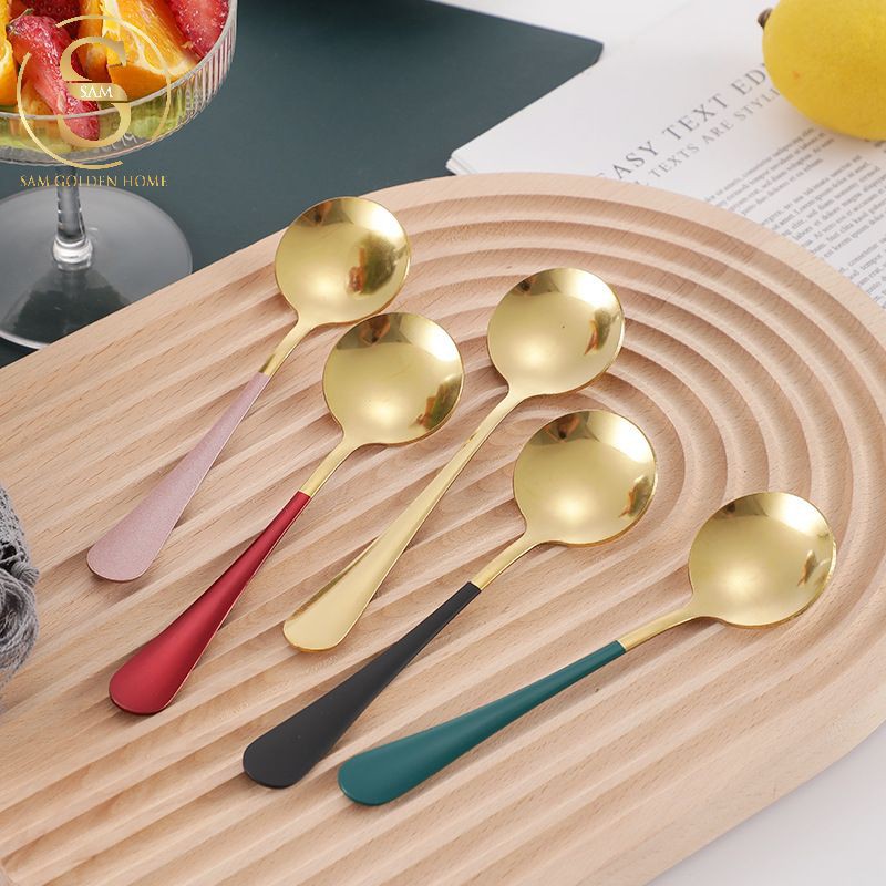 Muỗng Thìa Ăn Cơm Inox 304 Cao Cấp Không GỈ Vàng Windsor Gold Cán Màu