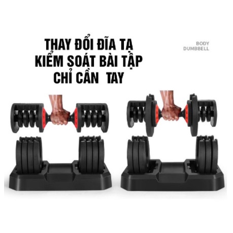 Tạ tay tạ đơn điều chỉnh tại nhà Tạ sắt tháo lắp 3kg 5kg 10kg 15kg 20kg 24kg có khay đựng - tặng 1 bình giữ nhiệt (Hình)