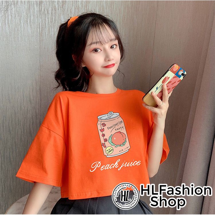 Áo croptop thun nữ trà đào peach juice siêu xinh, áo thun nữ HLFashion