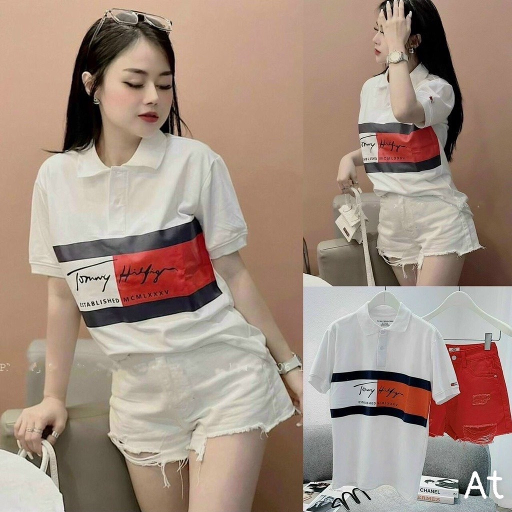 Áo polo tommy họa tiết ngang ngực