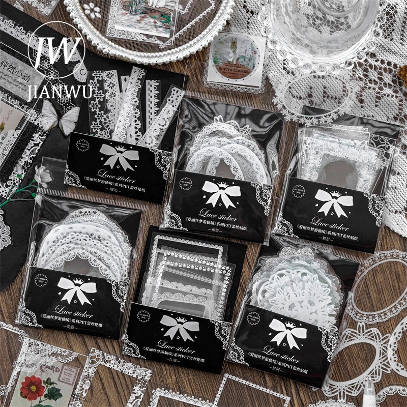 Bộ 15 Miếng Dán Trang Trí Sổ Tay/Nhật Ký DIY Phối Ren Kiểu Vintage Sáng Tạo