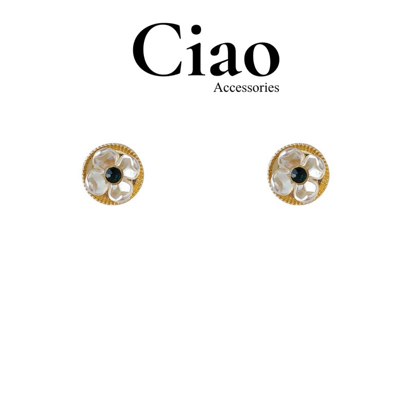 [HOẢ TỐC 1H] Khuyên tai/ Bông tai mạ bạc S925 thiết kế hoa đính đá xanh Morra Ciao