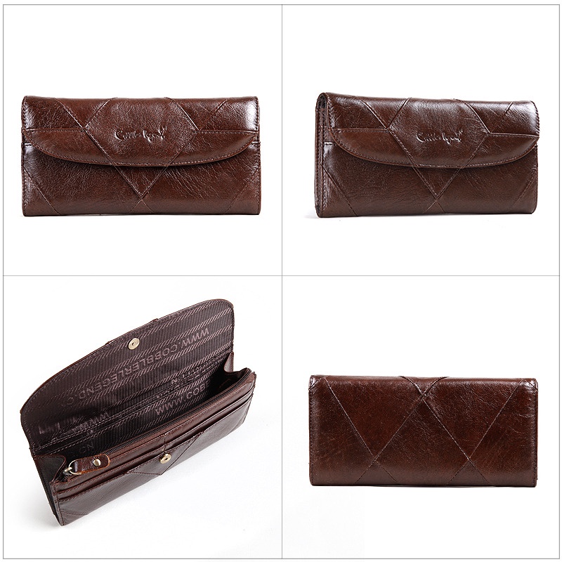 Ví Da Thật Dáng Dài Phong Cách Retro Cho Nữ