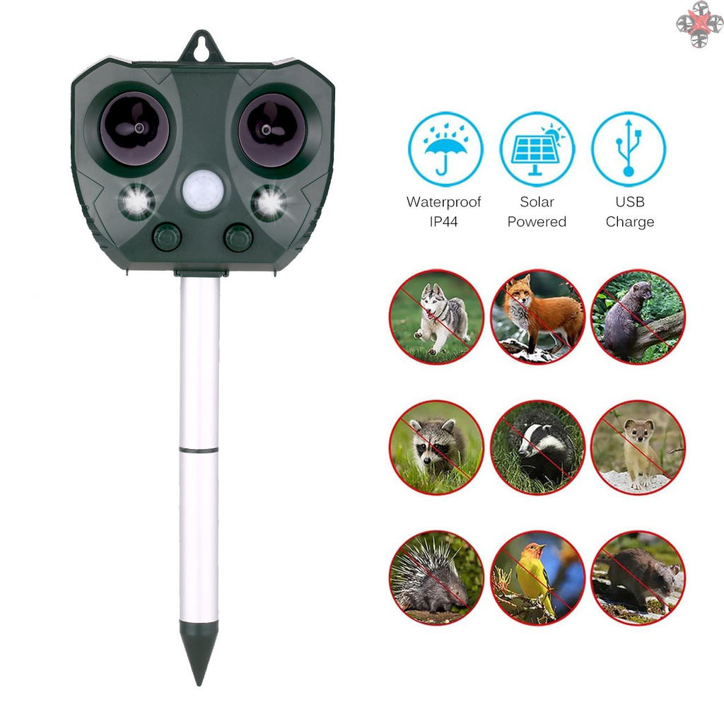 Solar Ultrasonic Repeller Waterproof Outdoor Pest Animal Expeller with Motion Sensor and Flashing Light Repeller for Cats Dogs Repel-pesticides