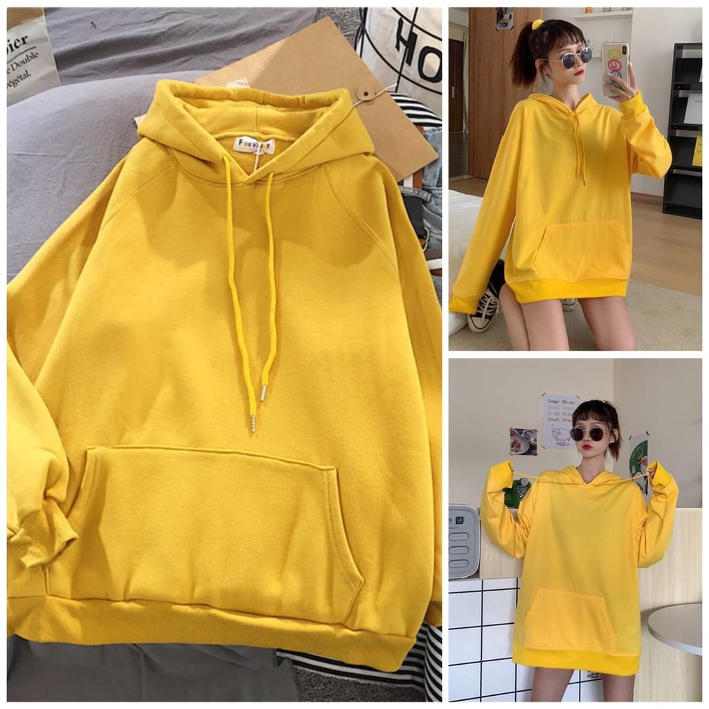 Áo Khoác Hoodie Basic Trơn Màu Vàng Unisex Nam Nữ Kiểu Trơn Form Rộng Phong Cách Street Style Mặc Đi Học Đi Chơi