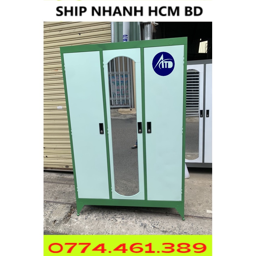 Tủ sắt quần áo 3 cánh cao 1m8 x 1m2 sắt dày dặn chắc chắn giao nhanh HCM BD