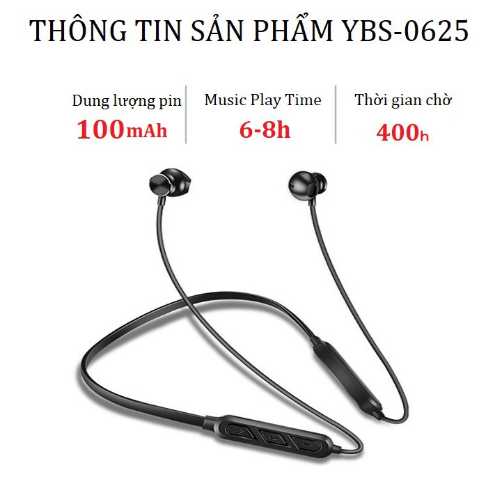 Tai nghe Bluetooth không dây YBS-0625 nhét tai hỗ trợ đàm thoại 6h,chống ồn cao cấp