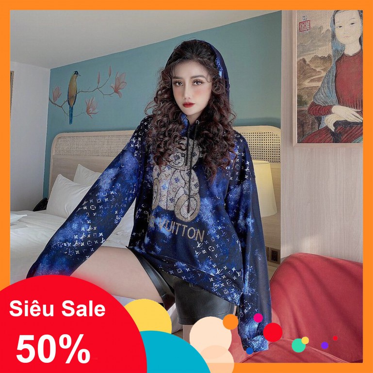 {SẴN}Áo Hoodie Nhung Hình Gấu Đá Dày Dặn Dáng Rộng Trẻ Trung Năng Động Cho Nữ