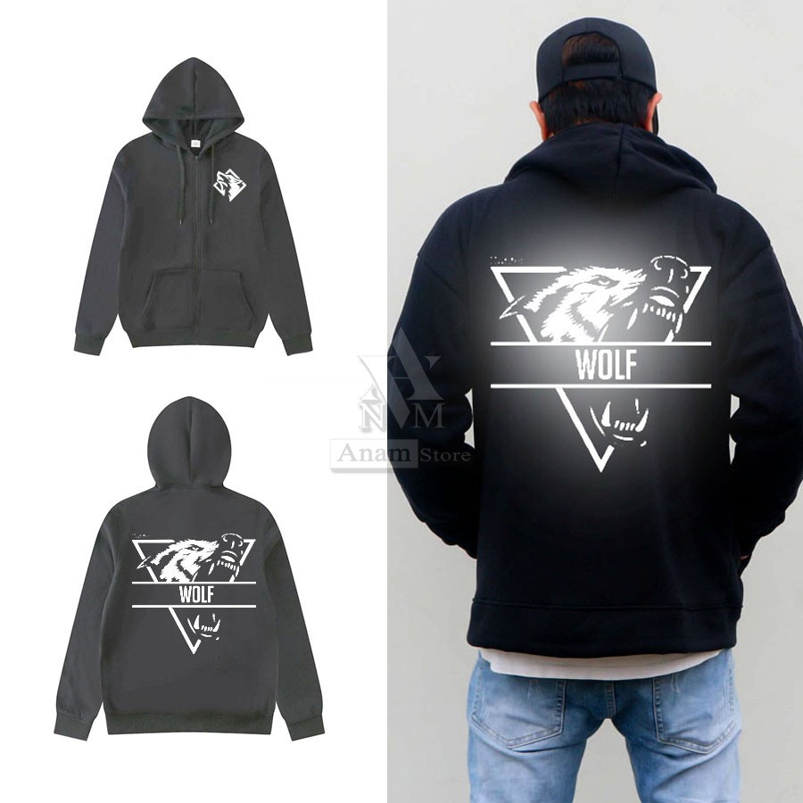 Áo hoodie dây kéo nam nữ, Phản Quang Sói Pro, 2 Màu trắng đen, Vải Nỉ Ngoại, Anam Store