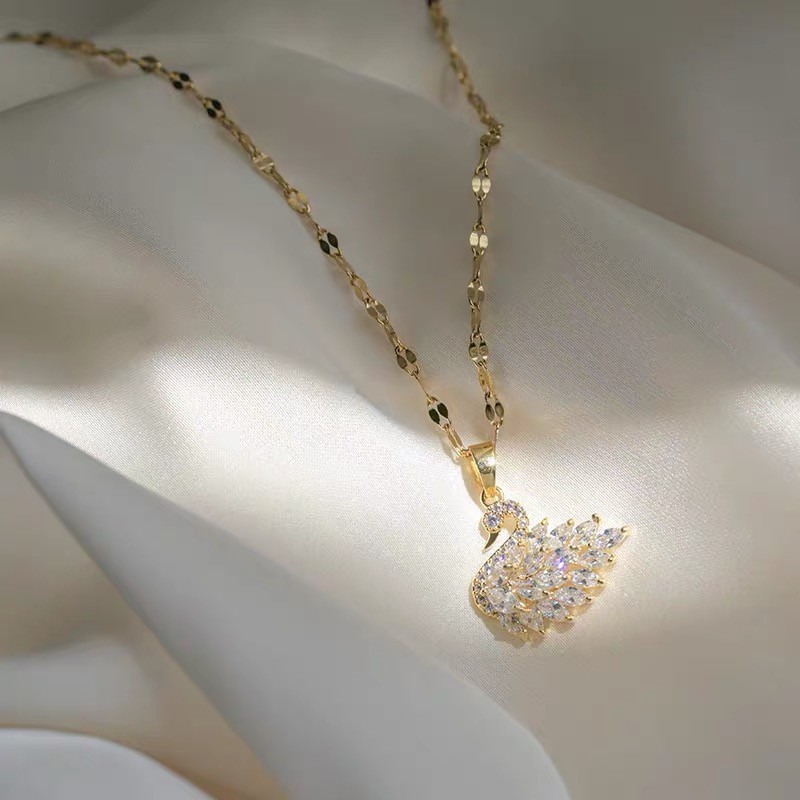 Dây chuyền mặt thiên nga đính đá zircon lấp lánh dáng ngắn phong cách Hàn Quốc sang trọng cho nữ
