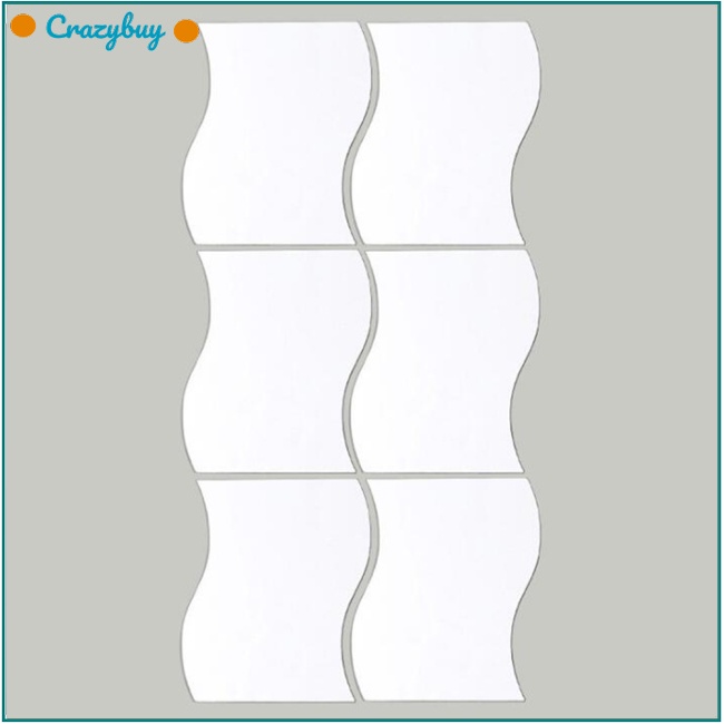 Cr Set 6 Sticker Dán Tường 3D Chống Thấm Nước Hình Sóng Biển Hiệu Ứng Tráng Gương