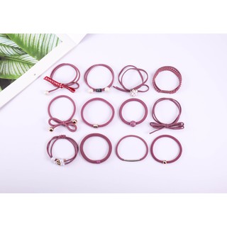 Set 12 thun cột tóc Hàn Quốc siêu cute - Gồm hộp (Màu hồng đậm nho)