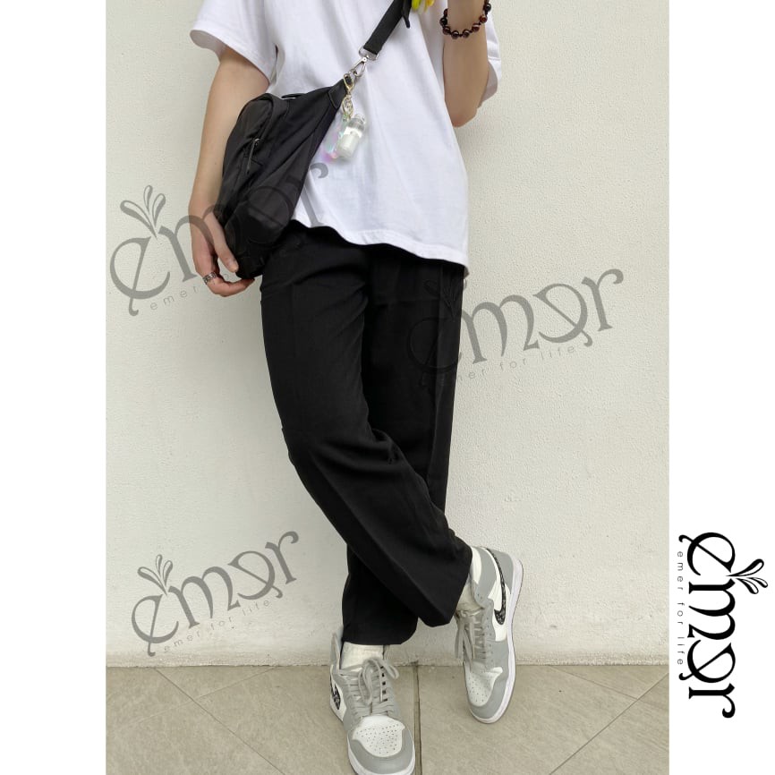 Quần Suông Ống Rộng Nam Vải Cao Cấp E'mer , Quần Đen Ống Suông Unisex Form Rộng Phong Cách Hàn Quốc | BigBuy360 - bigbuy360.vn
