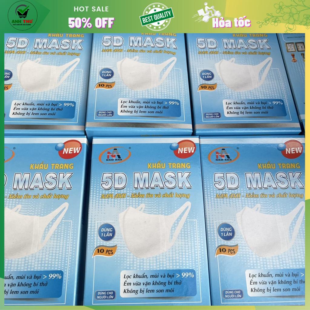 Hộp 10 cái khẩu trang y tế kháng khuẩn 3 lớp Famapro 5D Mask dây vải