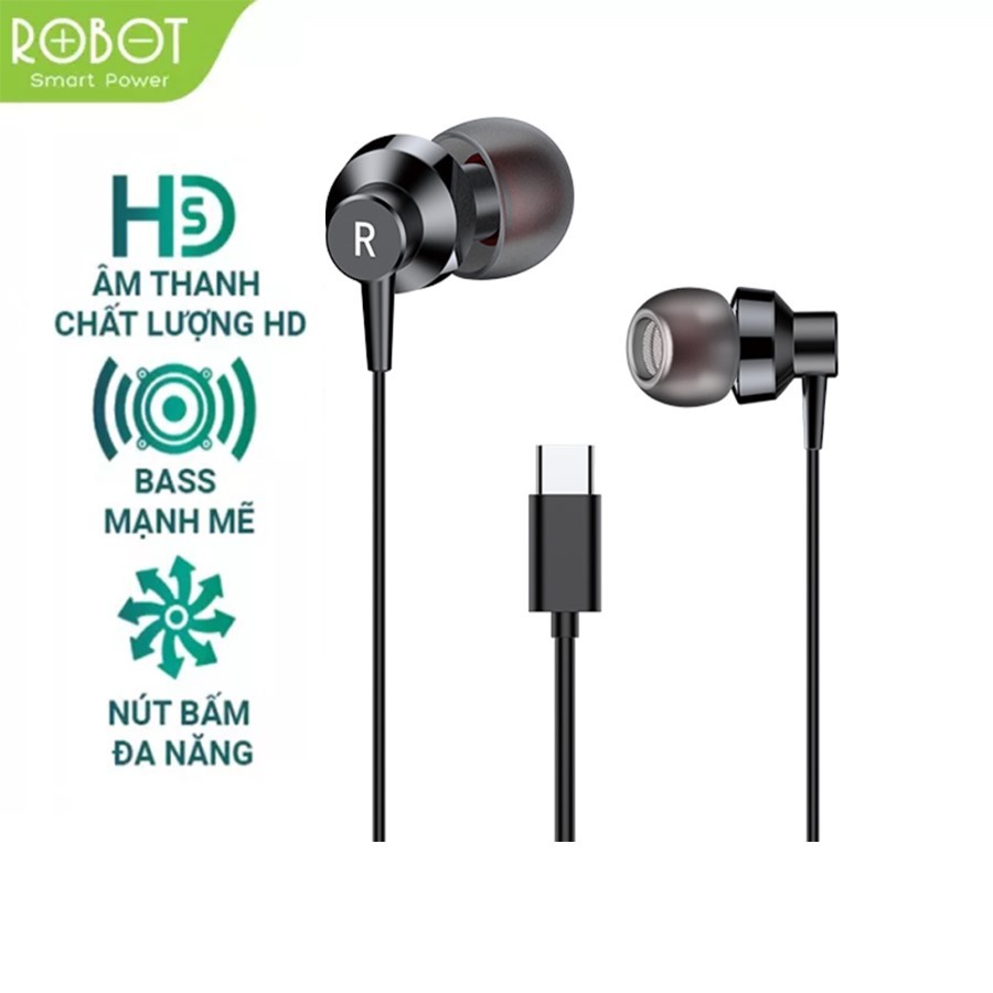 Tai Nghe Nhét Tai ROBOT RE240C Cổng Type-C Nghe Nhạc Đàm Thoại Tương Thích Với Các Thiết Bị Android - BẢO HÀNH 12 THÁNG