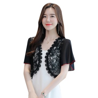 Áo Ren Tay Ngắn Màu Trắng / Đen Dành Cho Nữ