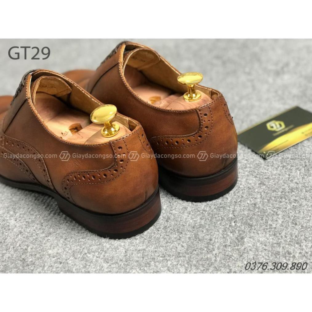 Giày tây đục lỗ dáng oxford màu nâu da bò xịn GT-29 - Giày Da Công Sở