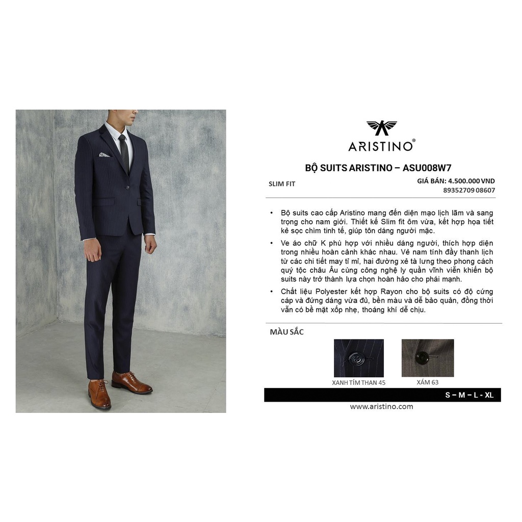 Bộ vest suit nam ARISTINO CHÍNH HÃNG ASU008W7