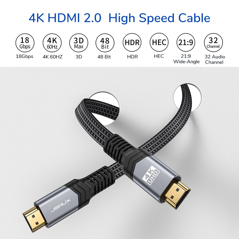 Dây Cáp JSAUX Hdmi 4k (2M) Tốc Độ Cao (4K 60hz) Hỗ Trợ 3d 4k Hdr 2160p 1080p Hdcp 2.2