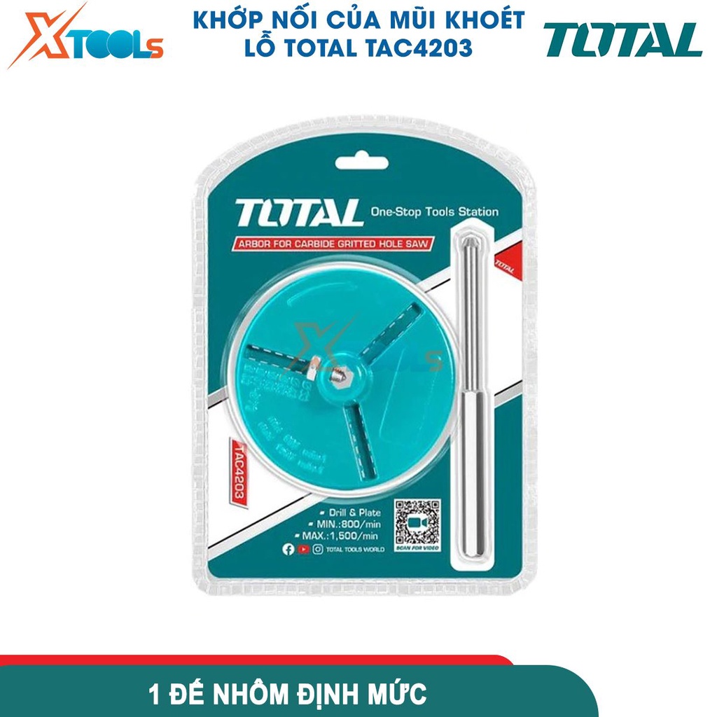 Khớp nối của mũi khoét lỗ TOTAL TAC4203, gồm 1 đế nhôm định &amp; 1 khớp nối, giữ mũi khoét gỗ chắc chắn -CHÍNH HÃNG-XTOOLS
