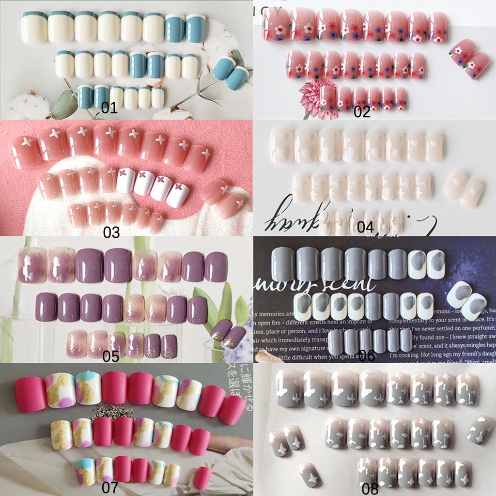 Set 24 Móng Tay Giả Đầu Vuông Che Phủ Toàn Diện