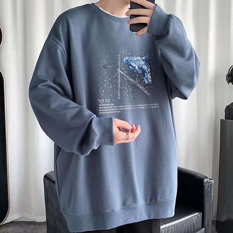 Áo Thun Nam Nữ Unisex Dài Tay, Áo Sweater Cổ Tròn Form Rộng 45kg-110kg Thời Trang Thu Đông Nhiều Màu - Người đàn ông ngủ trong nhà du hành vũ trụ NASA