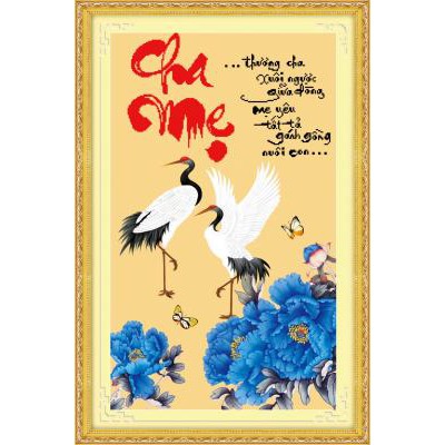 Tranh Thêu Chữ Thập Thương Cha Xuôi Ngược Giữa Dòng, Mẹ Yêu Tất Tả Gánh Gồng Nuôi Con 222651 (KHÁCH TỰ THÊU) KT:43X65CM